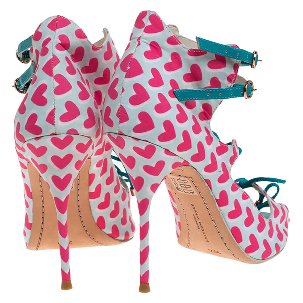 Sophia Webster Pink/Multicolor Heart Print Nylon Sandals Size 39.5 For Women - Image 5