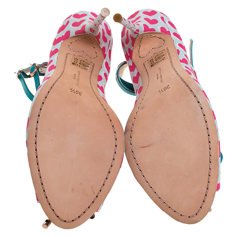 Sophia Webster Pink/Multicolor Heart Print Nylon Sandals Size 39.5 For Women - Image 6