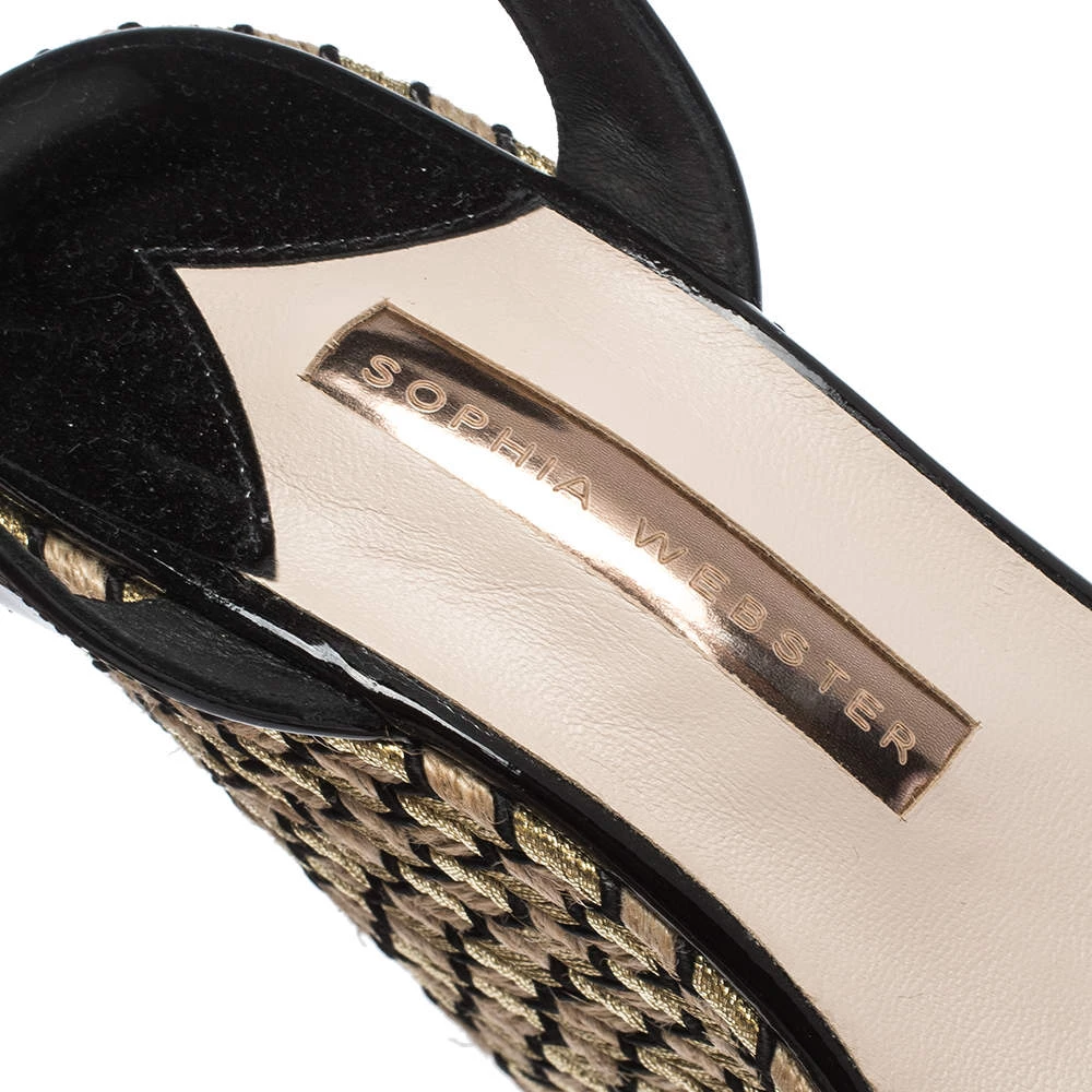 Sophia Webster Black Patent Leather And PVC Dina Crystal Studded Wedge Espadrille Platform Ankle Strap Sandals Size 39 For Women - Image 7