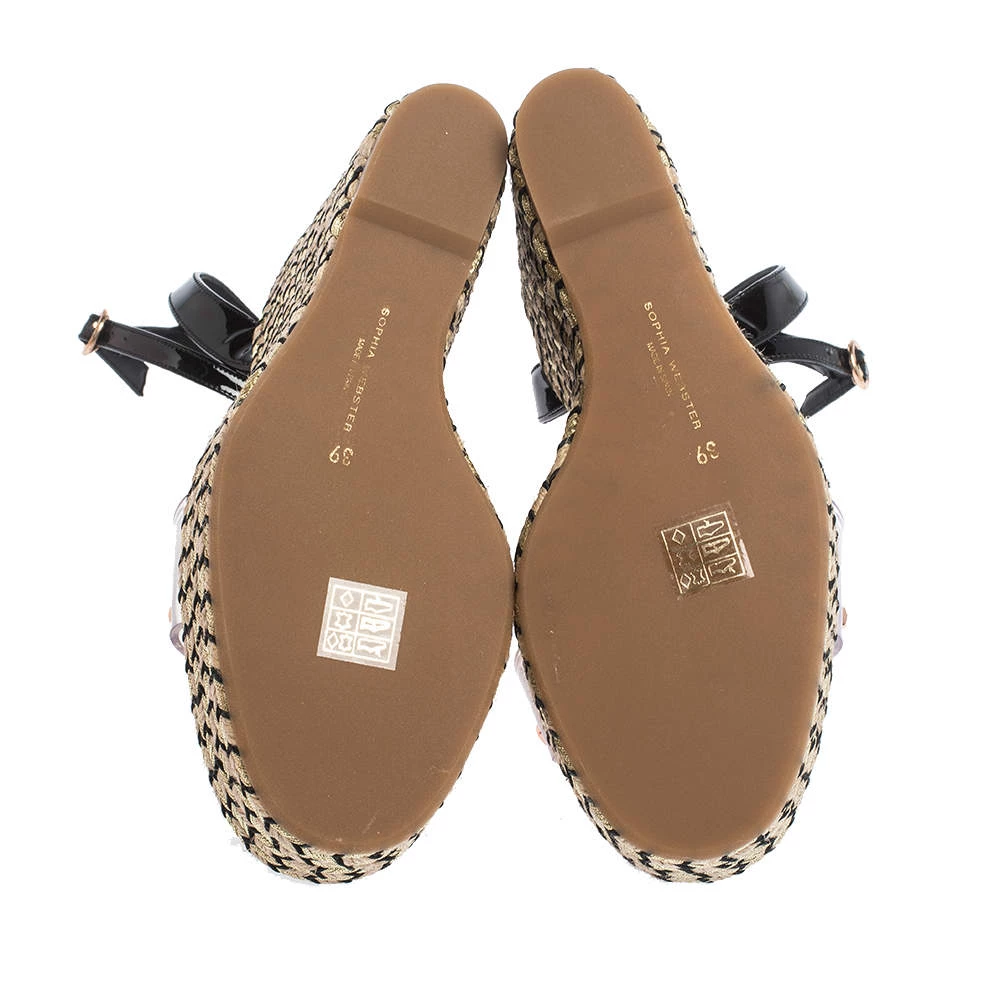 Sophia Webster Black Patent Leather And PVC Dina Crystal Studded Wedge Espadrille Platform Ankle Strap Sandals Size 39 For Women - Image 6