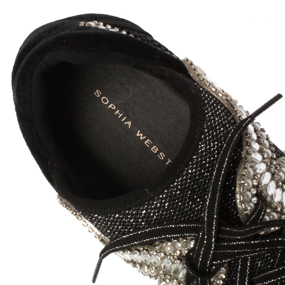Sophia Webster Black Velvet/Mesh And Embellishment Royalty Low Top Sneakers Size 41 For Women - Image 7