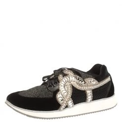 Sophia Webster Black Velvet/Mesh And Embellishment Royalty Low Top Sneakers Size 41 For Women