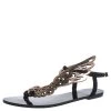 Sophia Webster Black Suede And Rose Gold Leather Seraphina Angel Wing Flats Size 40 For Women