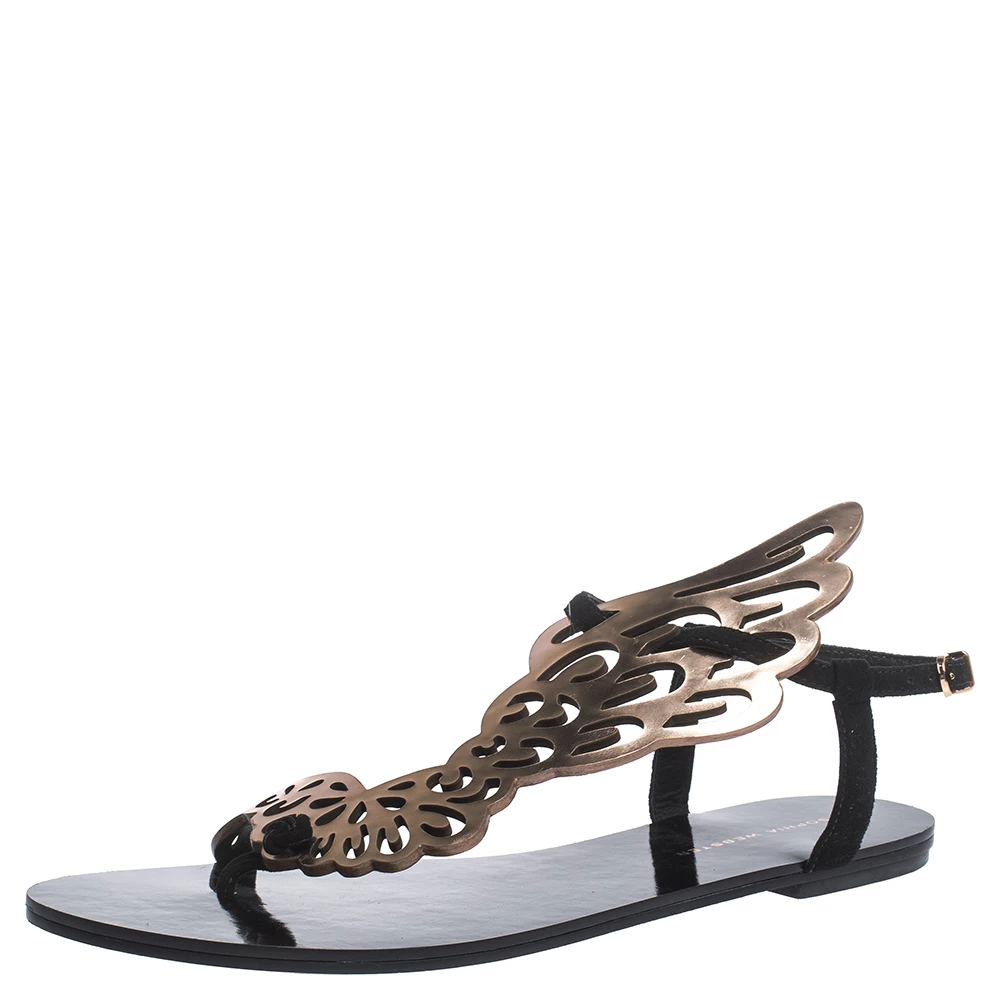 Sophia Webster Black Suede And Rose Gold Leather Seraphina Angel Wing Flats Size 40 For Women