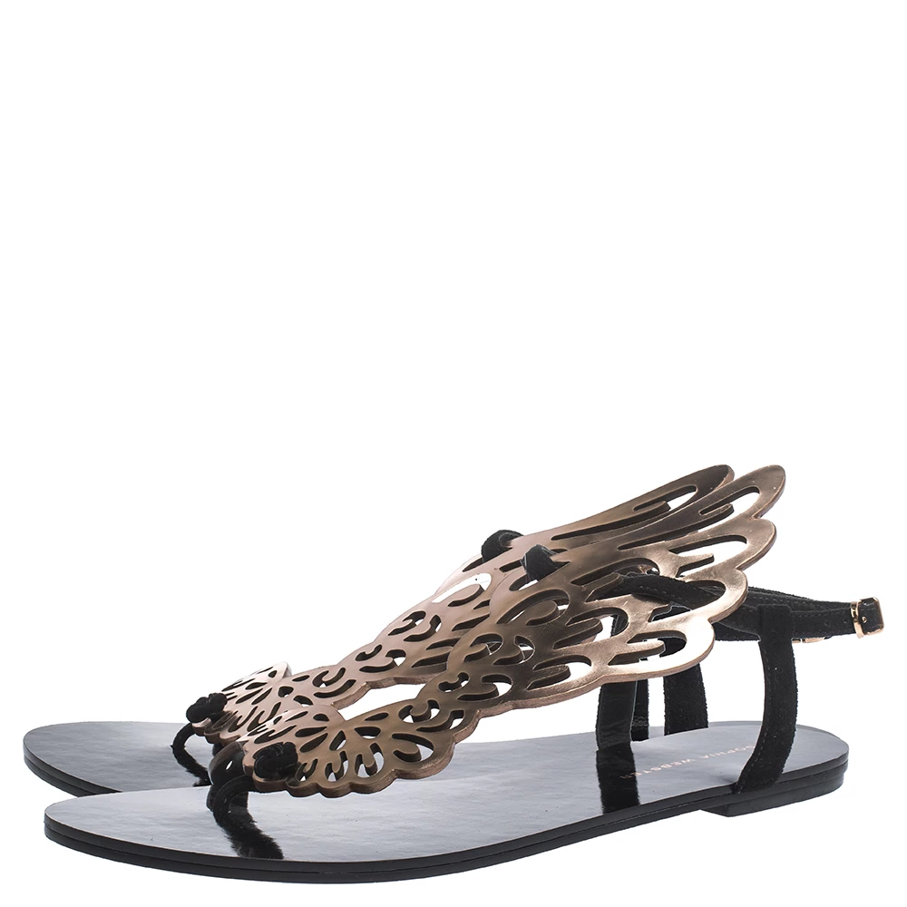 Sophia Webster Black Suede And Rose Gold Leather Seraphina Angel Wing Flats Size 40 For Women - Image 4