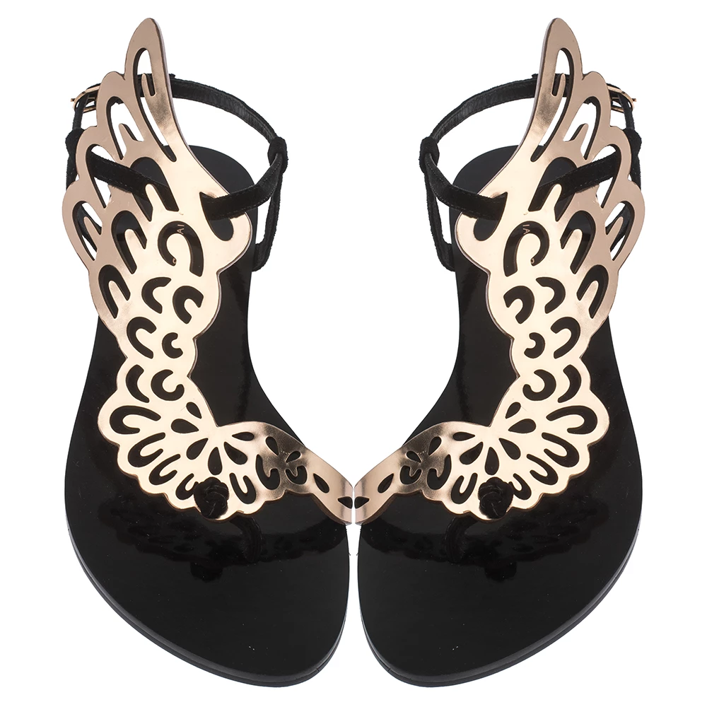 Sophia Webster Black Suede And Rose Gold Leather Seraphina Angel Wing Flats Size 40 For Women - Image 3