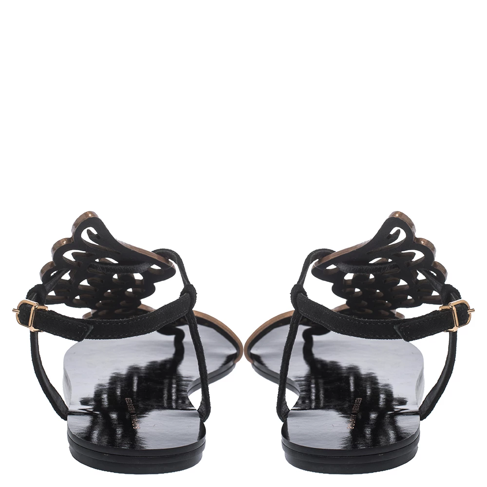 Sophia Webster Black Suede And Rose Gold Leather Seraphina Angel Wing Flats Size 40 For Women - Image 5