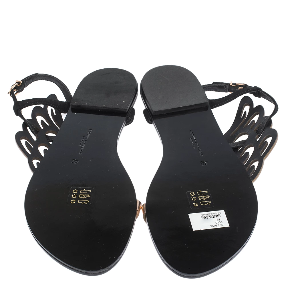 Sophia Webster Black Suede And Rose Gold Leather Seraphina Angel Wing Flats Size 40 For Women - Image 6