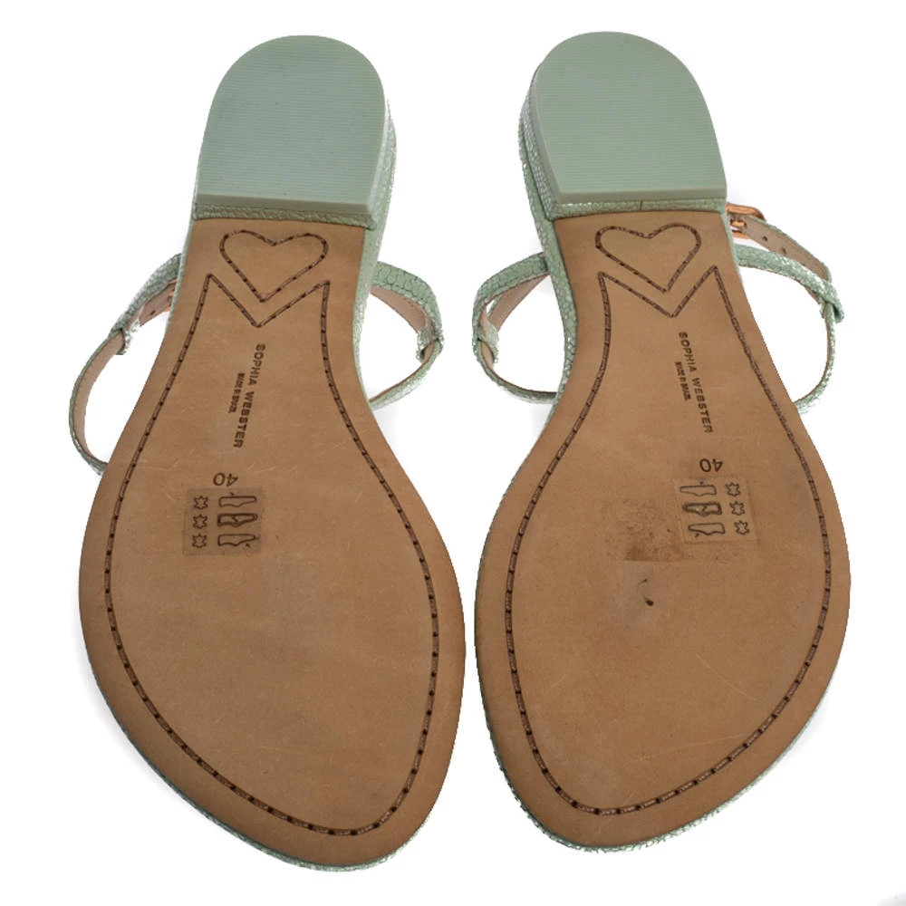Sophia Webster Mint Green Iridescent Leather Lily Jewel Embellished Thong Sandals Size 40 For Women - Image 6