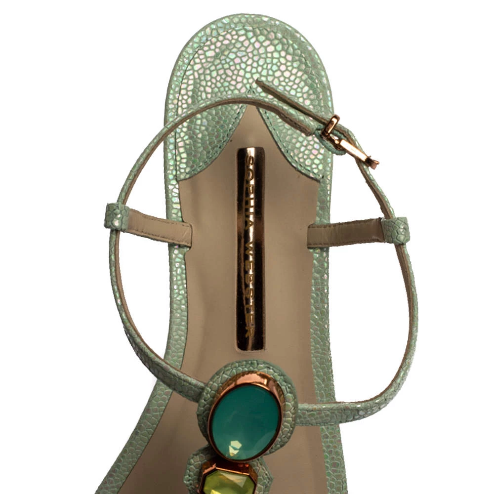 Sophia Webster Mint Green Iridescent Leather Lily Jewel Embellished Thong Sandals Size 40 For Women - Image 7