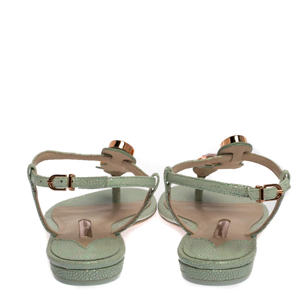 Sophia Webster Mint Green Iridescent Leather Lily Jewel Embellished Thong Sandals Size 40 For Women - Image 5