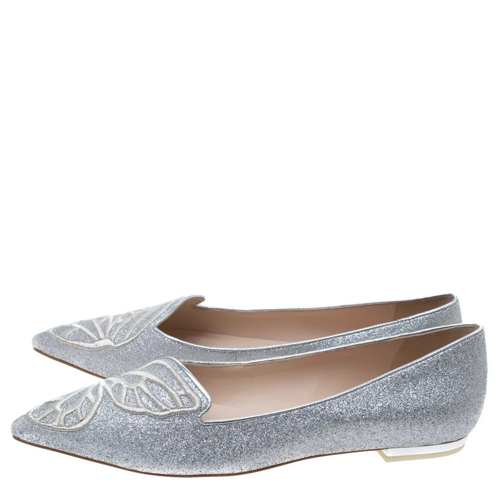 Sophia Webster Silver Glitter Bibi Butterfly Ballet Flats Size 40 For Women - Image 4