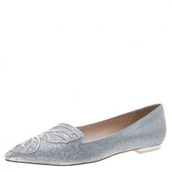 Sophia Webster Silver Glitter Bibi Butterfly Ballet Flats Size 40 For Women