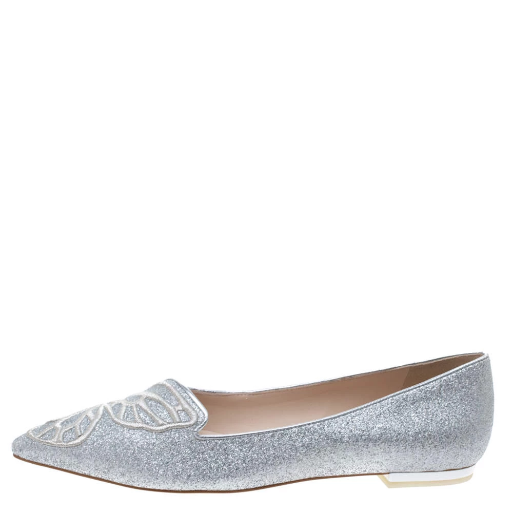 Sophia Webster Silver Glitter Bibi Butterfly Ballet Flats Size 40 For Women - Image 2