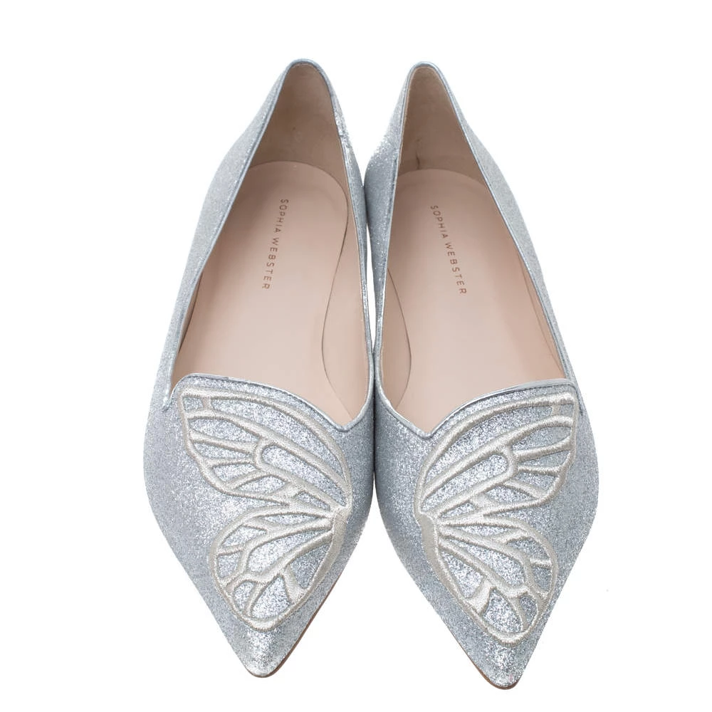 Sophia Webster Silver Glitter Bibi Butterfly Ballet Flats Size 40 For Women - Image 3