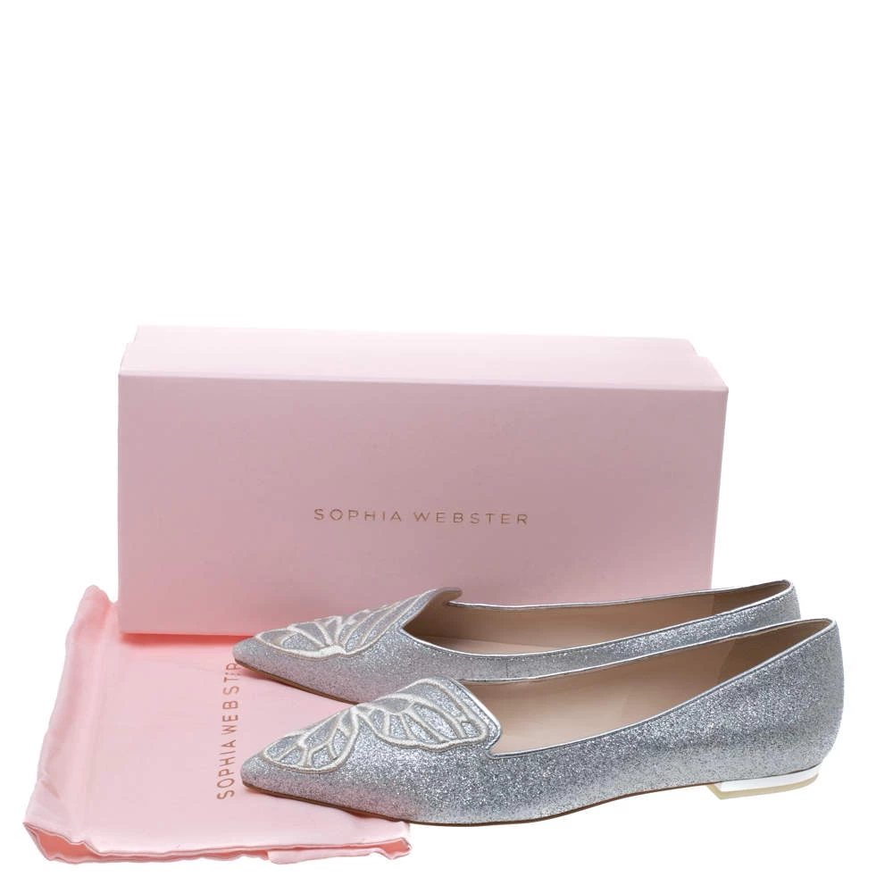 Sophia Webster Silver Glitter Bibi Butterfly Ballet Flats Size 40 For Women - Image 8