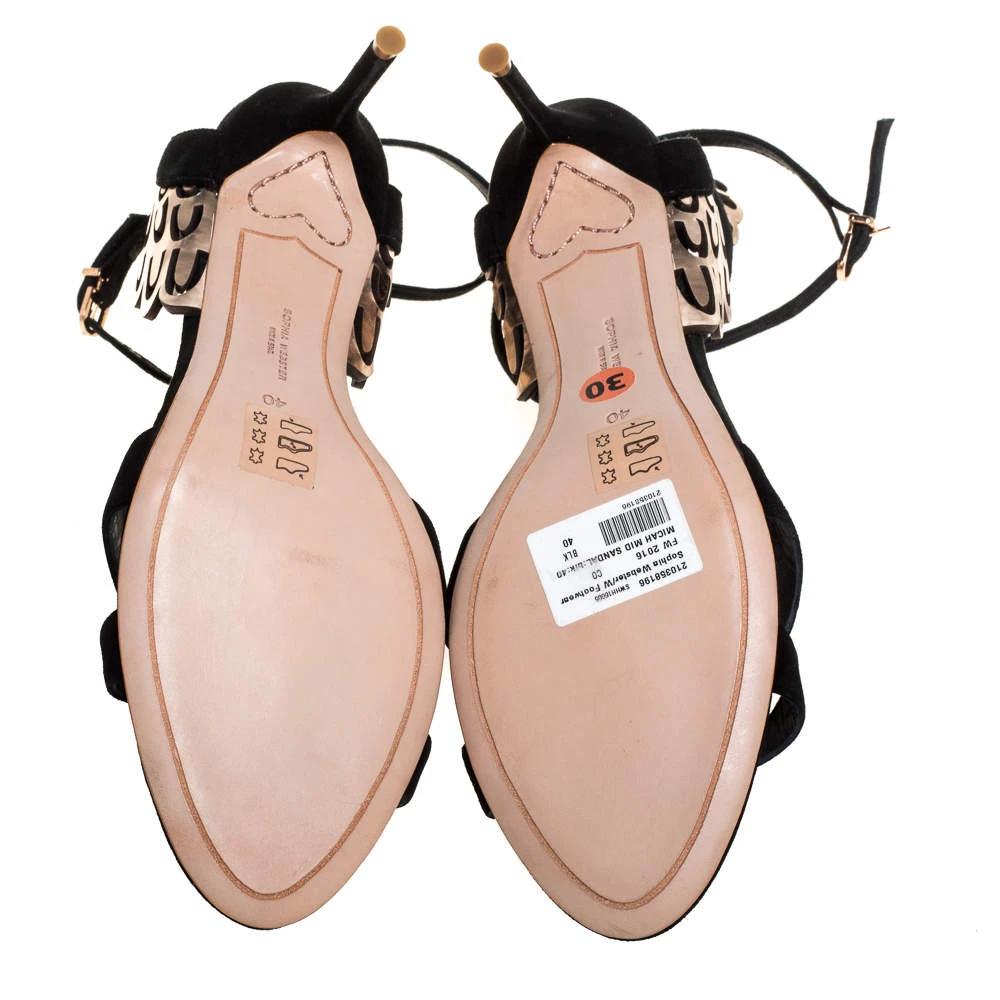 Sophia Webster Black Suede And Laser Cut Rose Gold Leather Micah Open Toe Sandals Size 40 For Women - Image 6