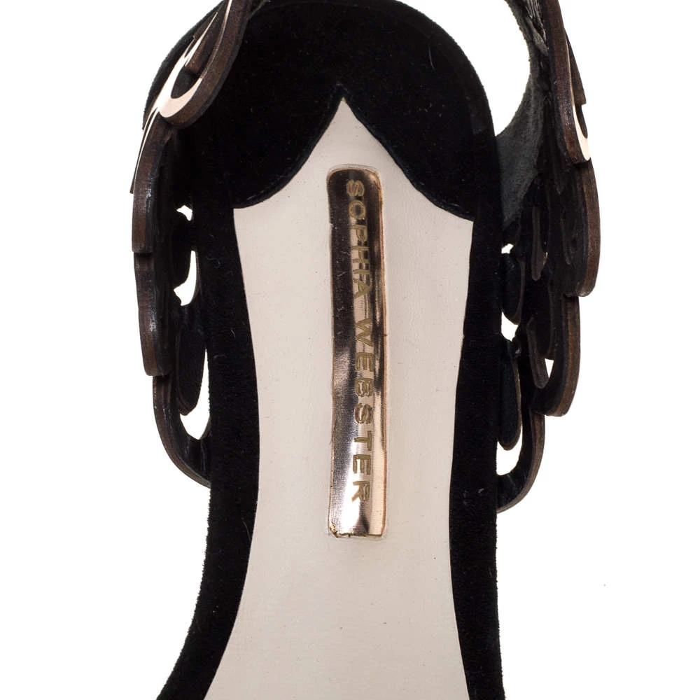 Sophia Webster Black Suede And Laser Cut Rose Gold Leather Micah Open Toe Sandals Size 40 For Women - Image 7