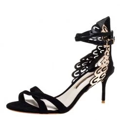 Sophia Webster Black Suede And Laser Cut Rose Gold Leather Micah Open Toe Sandals Size 40 For Women