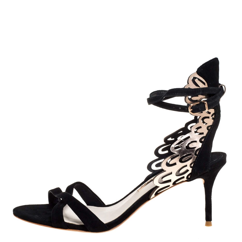 Sophia Webster Black Suede And Laser Cut Rose Gold Leather Micah Open Toe Sandals Size 40 For Women - Image 2