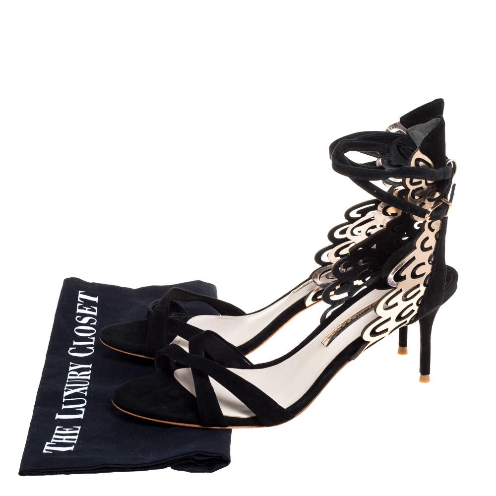 Sophia Webster Black Suede And Laser Cut Rose Gold Leather Micah Open Toe Sandals Size 40 For Women - Image 8