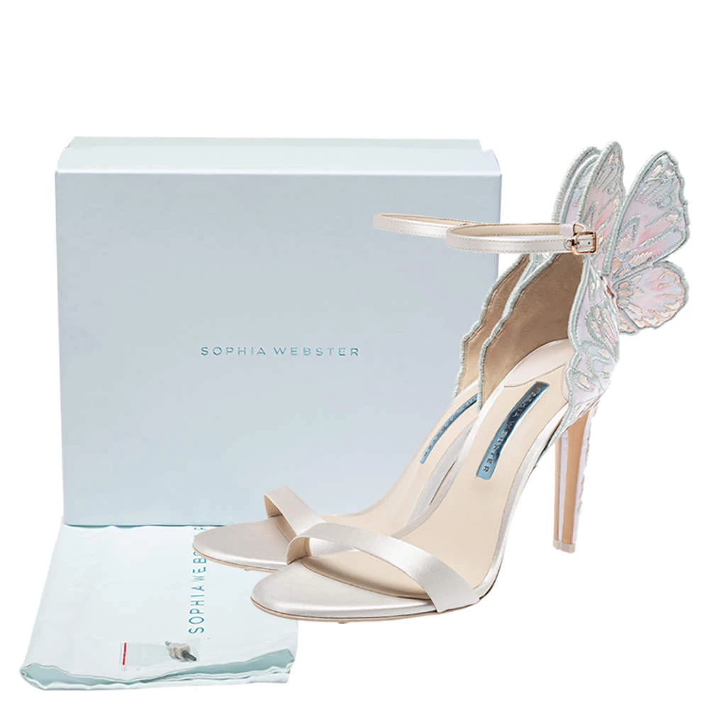 Sophia Webster Ivory White Embroidered Satin Chiara Ankle Strap Sandals Size 41 For Women - Image 8