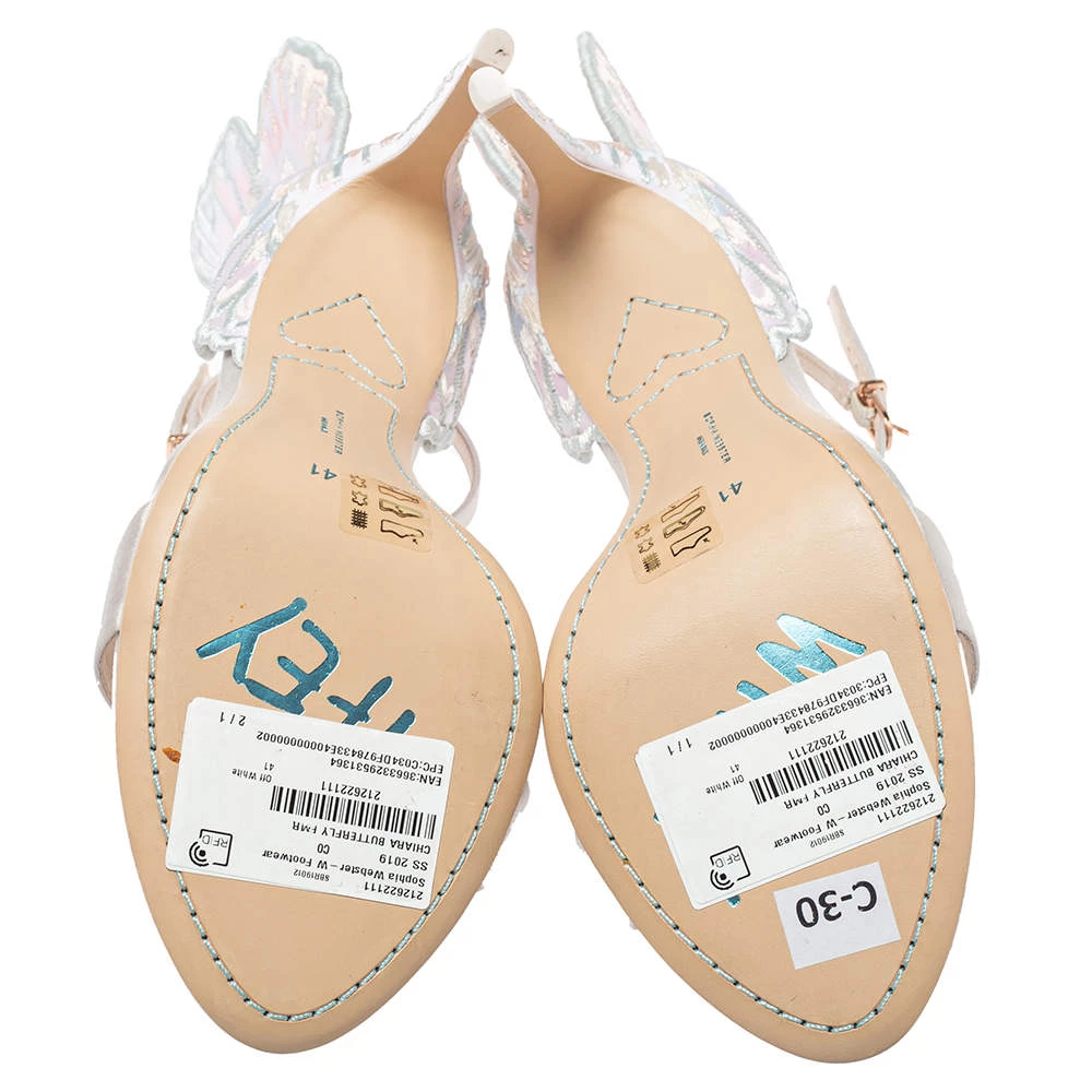 Sophia Webster Ivory White Embroidered Satin Chiara Ankle Strap Sandals Size 41 For Women - Image 6