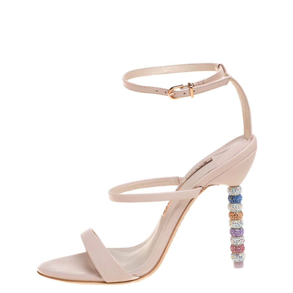 Sophia Webster Pink Leather Rosalind Crystal Heel Ankle Strap Sandals Size 37.5 For Women - Image 2
