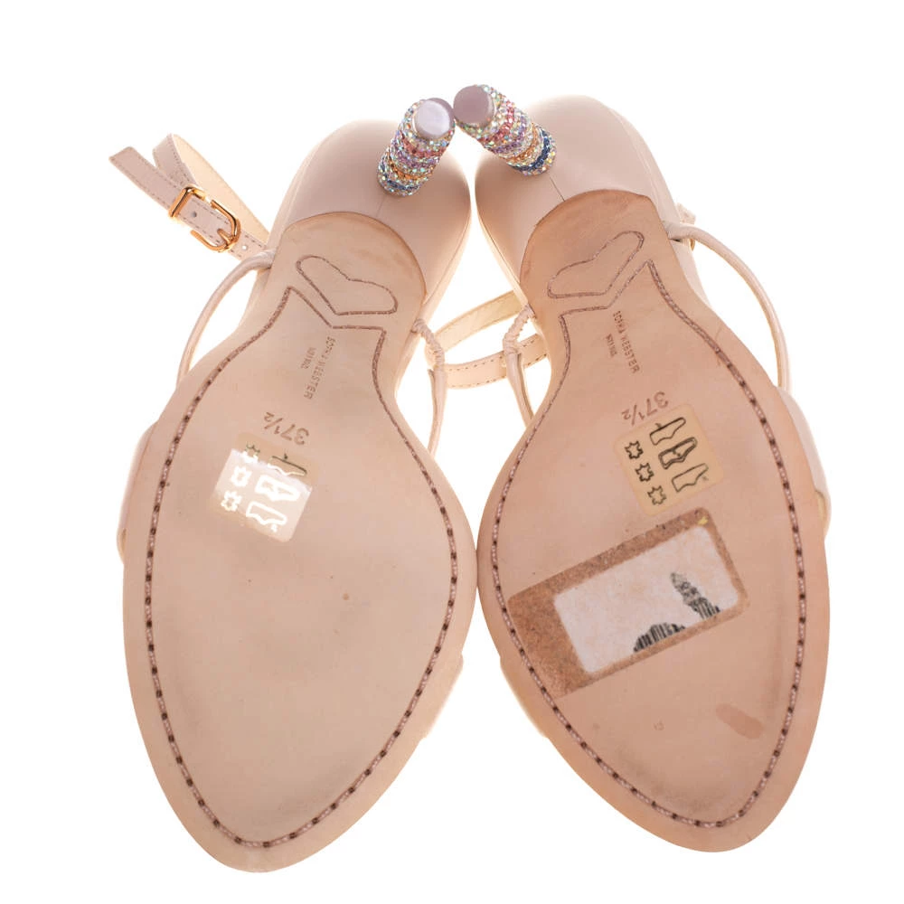 Sophia Webster Pink Leather Rosalind Crystal Heel Ankle Strap Sandals Size 37.5 For Women - Image 6