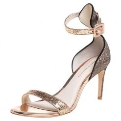 Sophia Webster Gold/Black Glitter And Leather Nicole Sandals Size 38.5 For Women