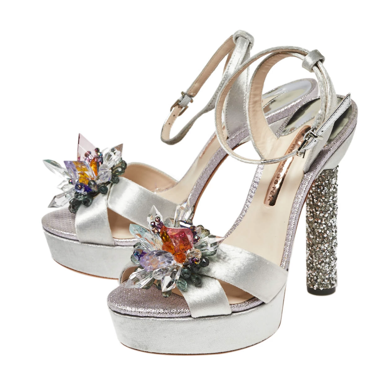 Sophia Webster Grey Velvet Glacia Embellished Platform Ankle Strap Sandals Size 39 For Women - Image 4