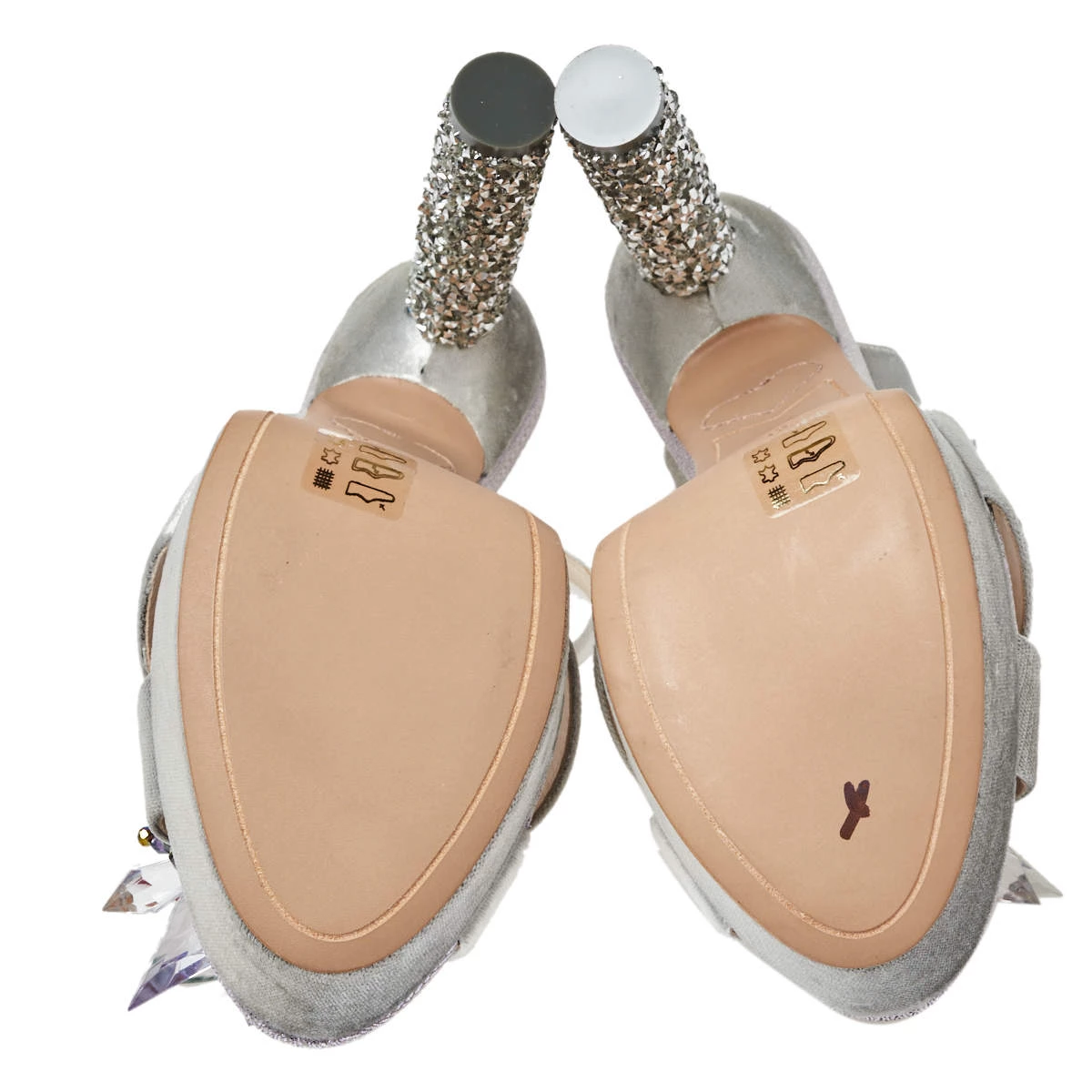 Sophia Webster Grey Velvet Glacia Embellished Platform Ankle Strap Sandals Size 39 For Women - Image 6