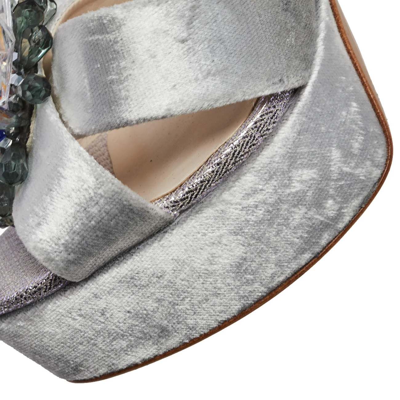 Sophia Webster Grey Velvet Glacia Embellished Platform Ankle Strap Sandals Size 39 For Women - Image 10