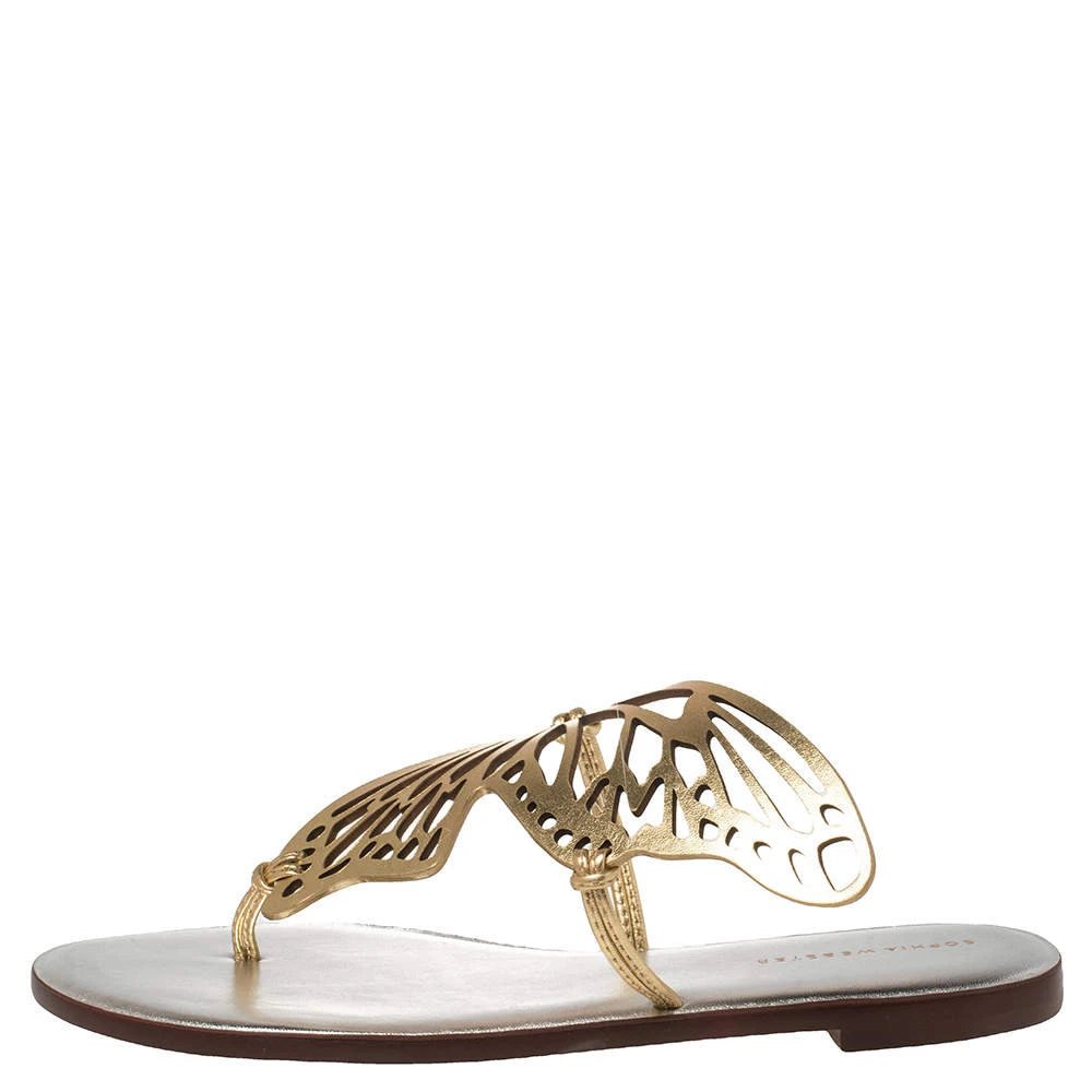 Sophia Webster Gold Leather Talulah Flats Size 41 For Women - Image 2