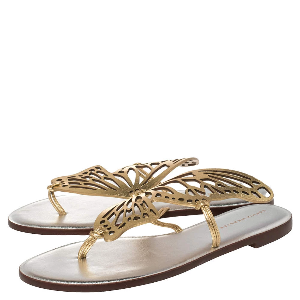 Sophia Webster Gold Leather Talulah Flats Size 41 For Women - Image 4