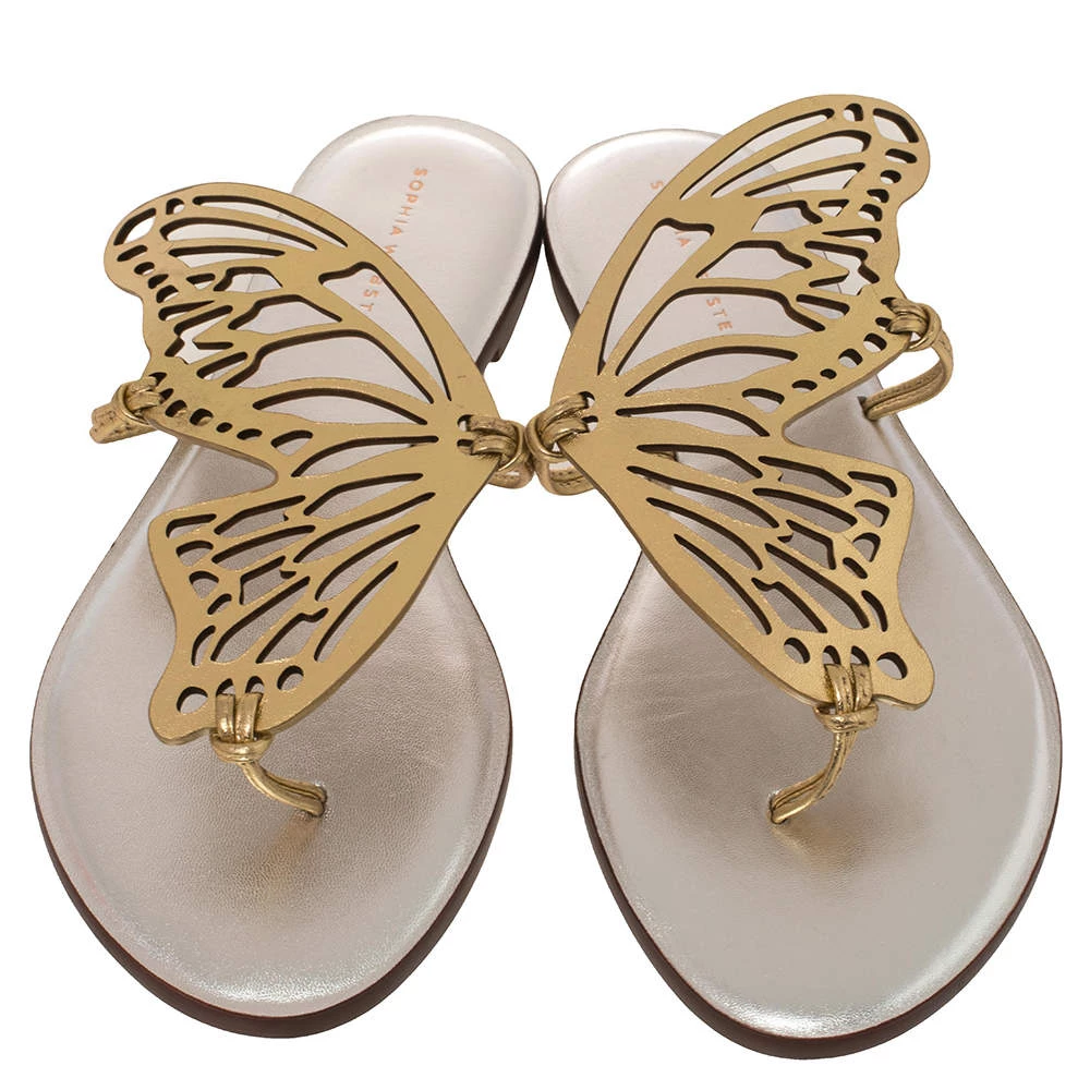 Sophia Webster Gold Leather Talulah Flats Size 41 For Women - Image 3