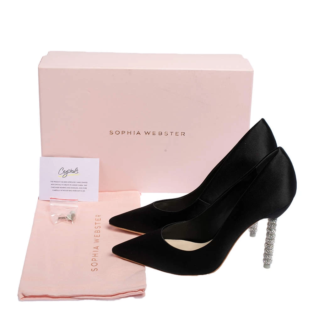 Sophia Webster Black Satin Crystal Embellished Coco Pumps Size 37.5 For Women - Image 8