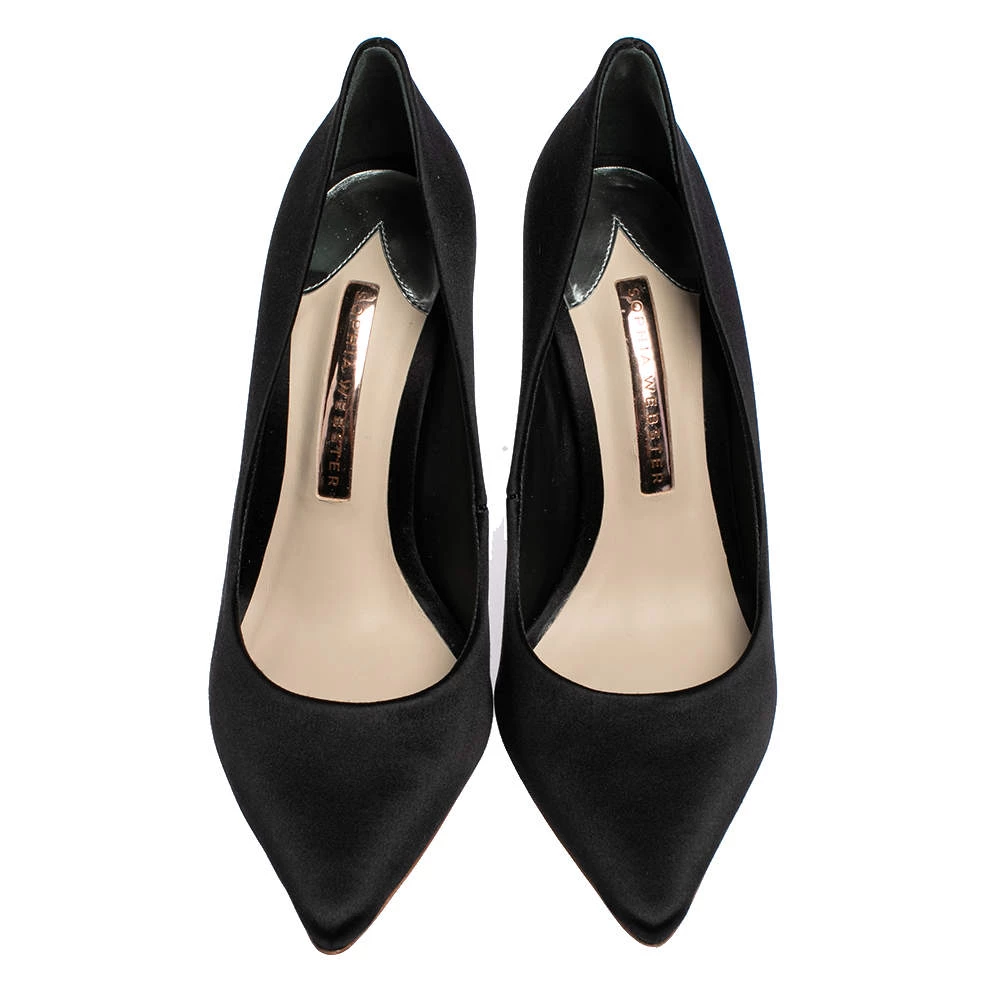 Sophia Webster Black Satin Crystal Embellished Coco Pumps Size 37.5 For Women - Image 3