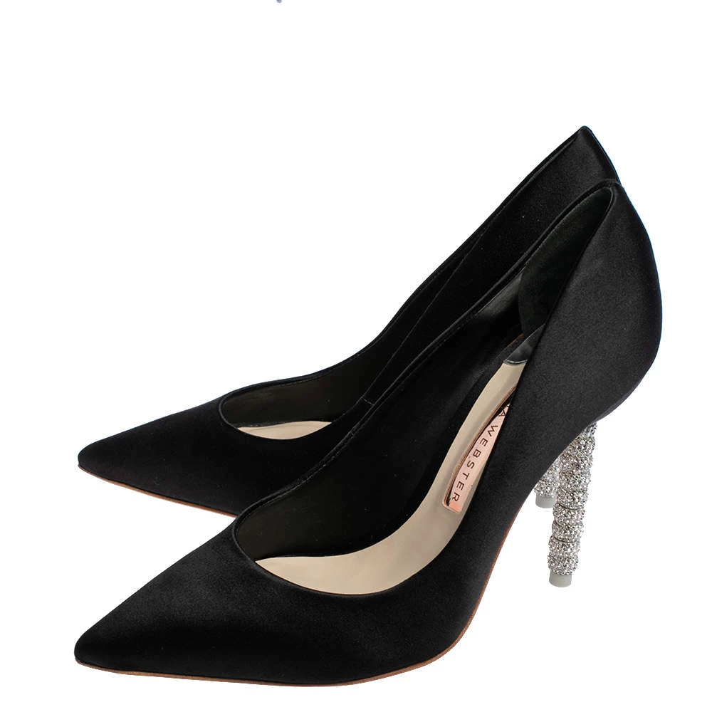 Sophia Webster Black Satin Crystal Embellished Coco Pumps Size 37.5 For Women - Image 4