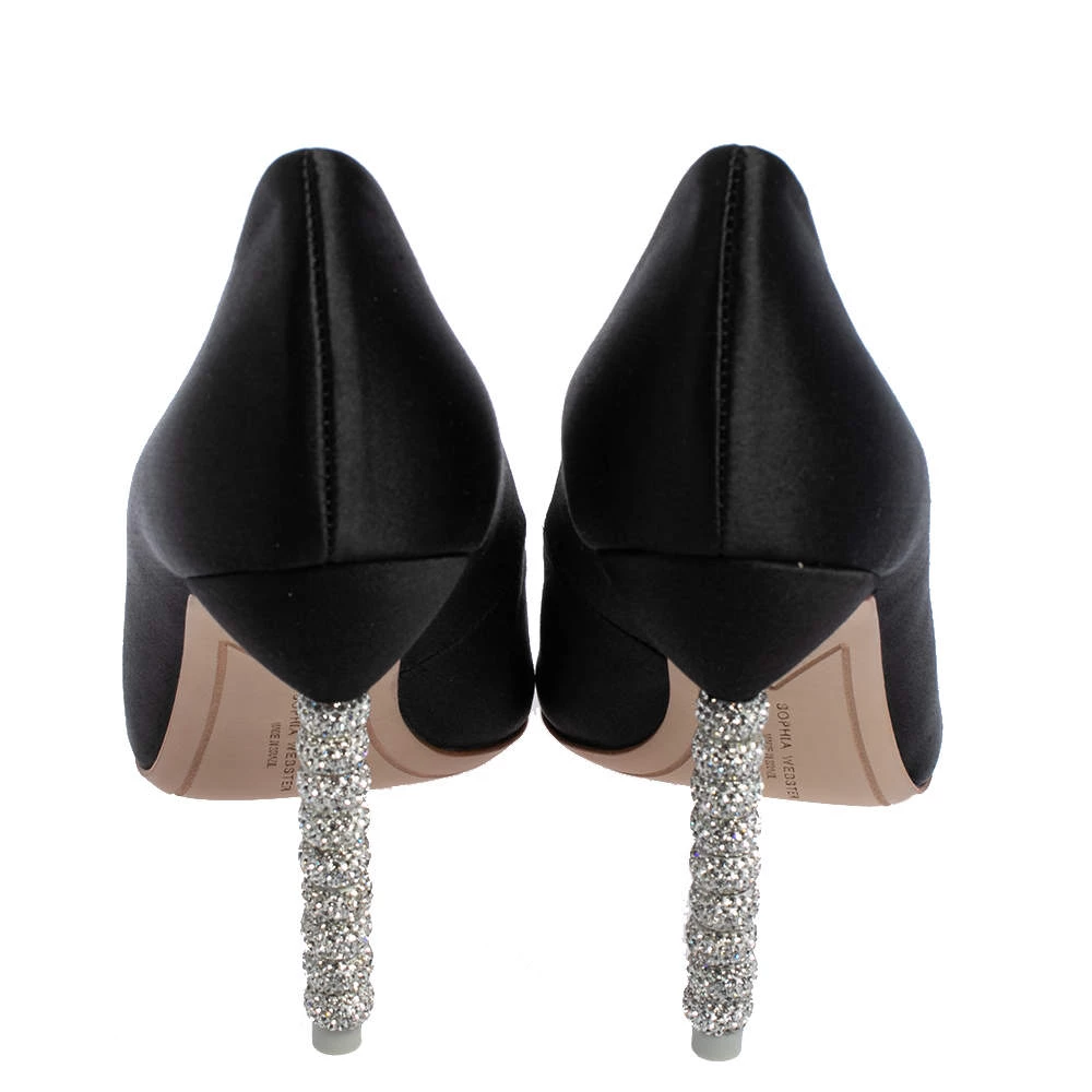 Sophia Webster Black Satin Crystal Embellished Coco Pumps Size 37.5 For Women - Image 5
