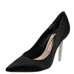 Sophia Webster Black Satin Crystal Embellished Coco Pumps Size 37.5 For Women