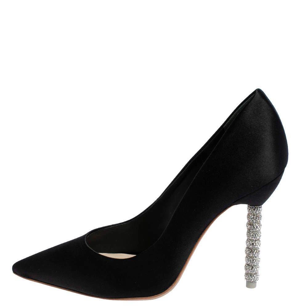 Sophia Webster Black Satin Crystal Embellished Coco Pumps Size 37.5 For Women - Image 2