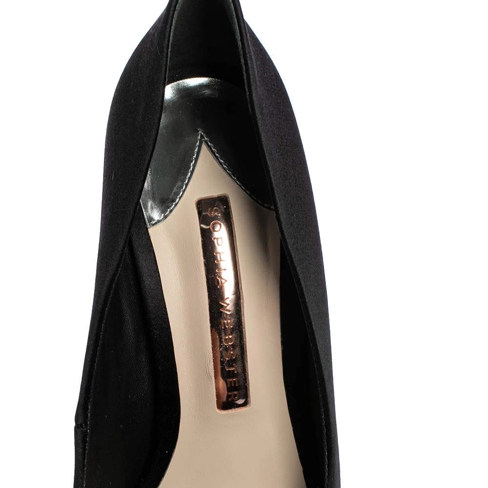 Sophia Webster Black Satin Crystal Embellished Coco Pumps Size 37.5 For Women - Image 7