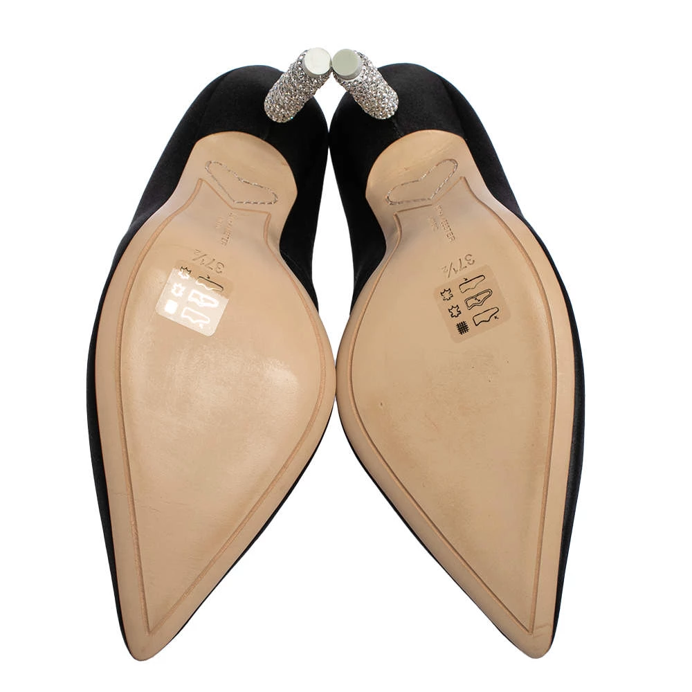 Sophia Webster Black Satin Crystal Embellished Coco Pumps Size 37.5 For Women - Image 6