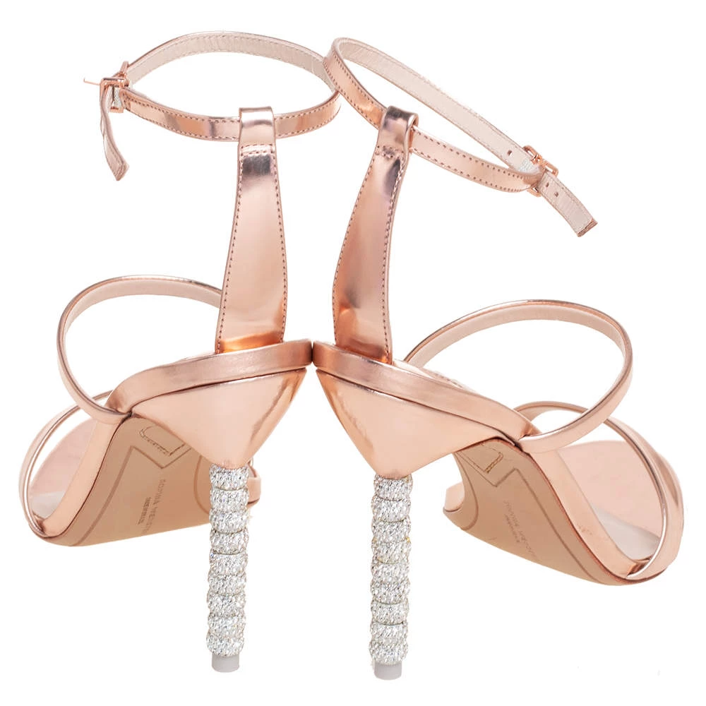 Sophia Webster Rose Gold Leather Rosalind Crystal Heel Ankle Strap Sandals Size 39 For Women - Image 5