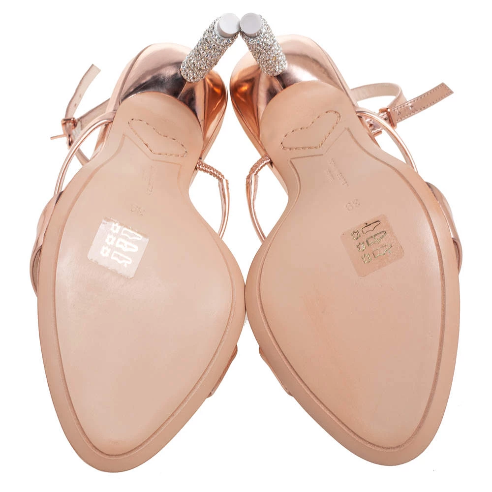 Sophia Webster Rose Gold Leather Rosalind Crystal Heel Ankle Strap Sandals Size 39 For Women - Image 6