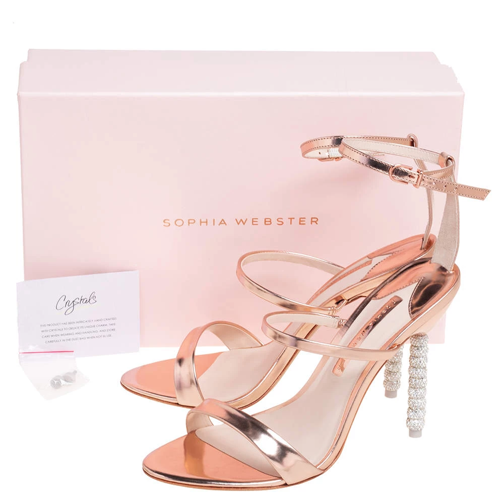 Sophia Webster Rose Gold Leather Rosalind Crystal Heel Ankle Strap Sandals Size 39 For Women - Image 8