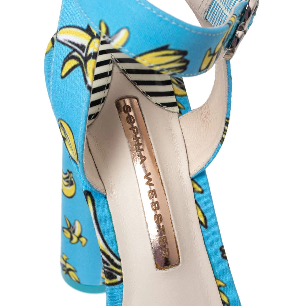 Sophia Webster Blue Banana Printed Fabric Amanda Ankle Strap Platform Sandals Size 37.5 For Women - Image 7
