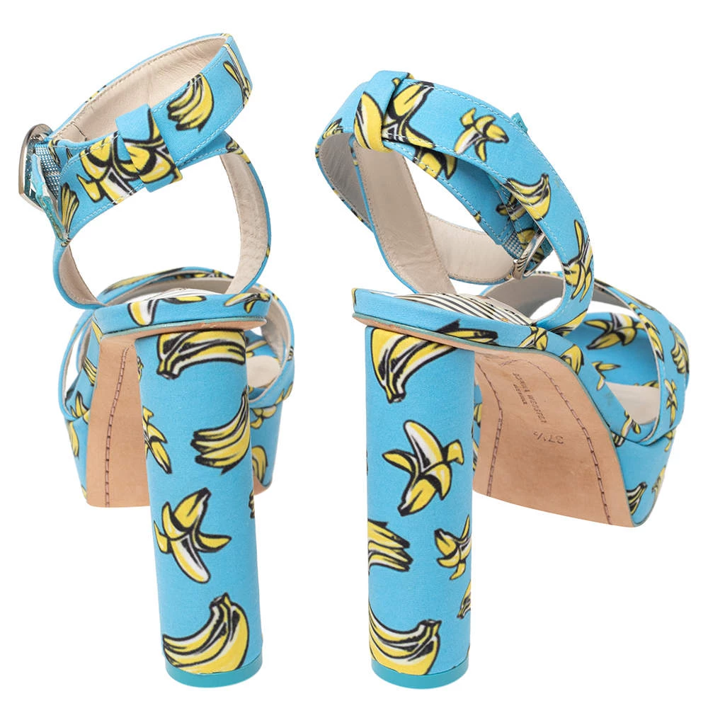 Sophia Webster Blue Banana Printed Fabric Amanda Ankle Strap Platform Sandals Size 37.5 For Women - Image 5