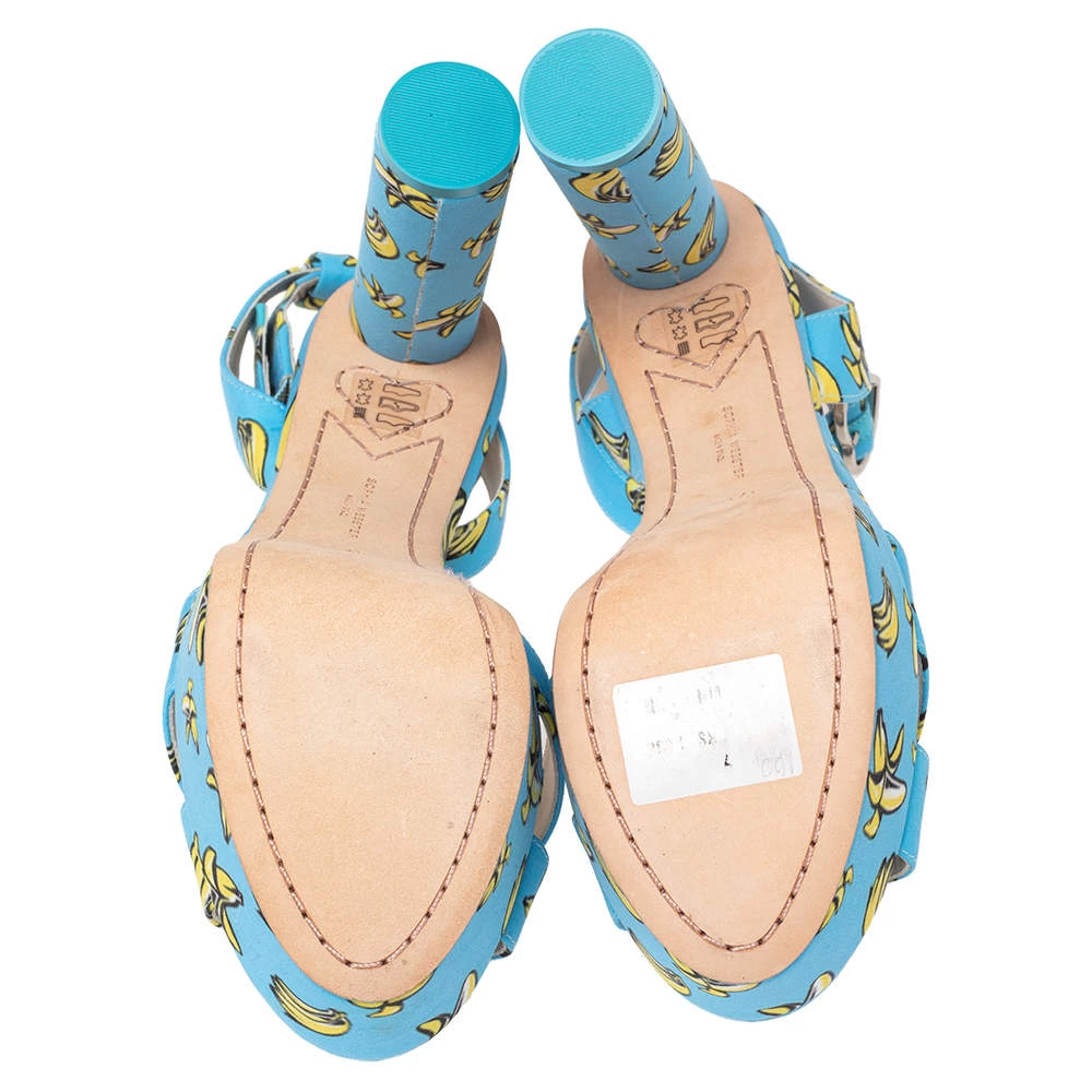 Sophia Webster Blue Banana Printed Fabric Amanda Ankle Strap Platform Sandals Size 37.5 For Women - Image 6